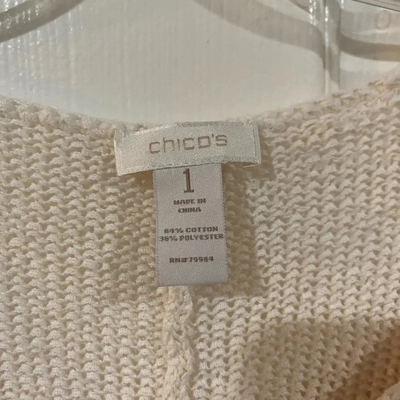 Chicos Womens Sweater 1 Small Chevron Stripe Coral Salmon Ivory Roll-Tab Dolman - Picture 2 of 10